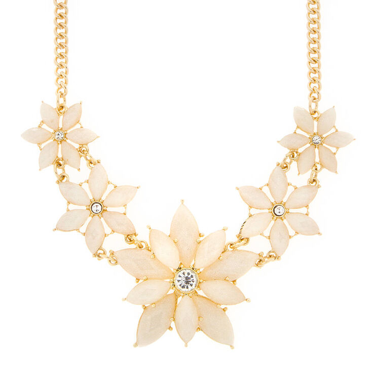 Harper Ivory Glitter Stone Flowers Statement Necklace,