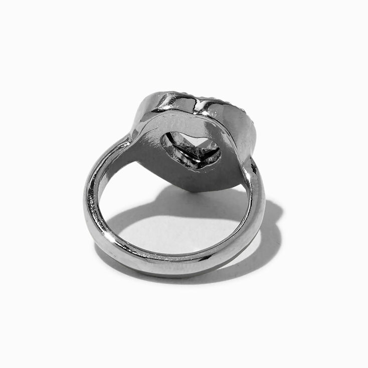 Green Heart Silver-tone Cocktail Ring,