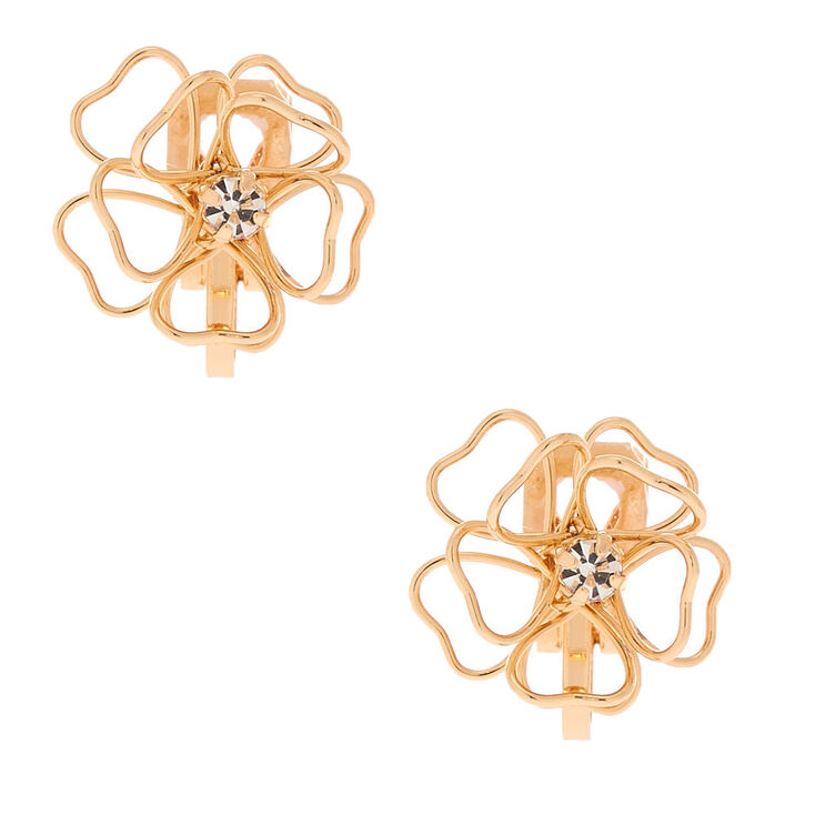 Gold Wired Flower Clip-On Stud Earrings,