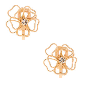 Gold Wired Flower Clip On Stud Earrings,