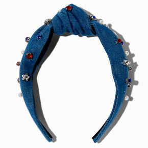 Red, White, &amp; Blue Gemstone Denim Headband,