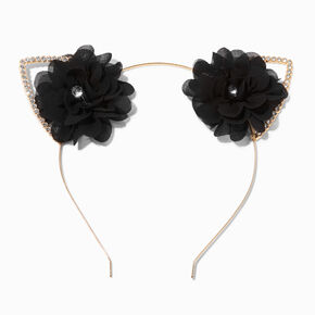 Black Rosette Gold Cat Ears Headband,