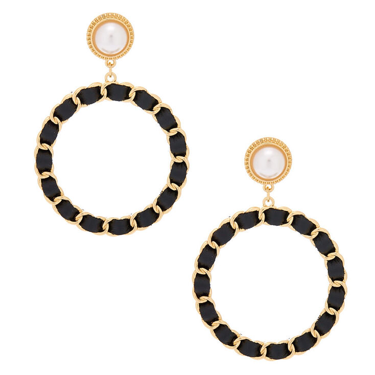 Gold Pearl 3" Woven Drop Earrings,