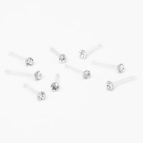 Bio Flex 20G Faux Crystal Nose Studs - Clear, 9 Pack,