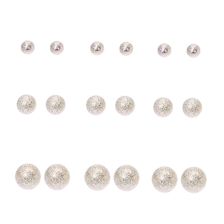 Graduated Sandblasted Silver Ball Stud Earrings,