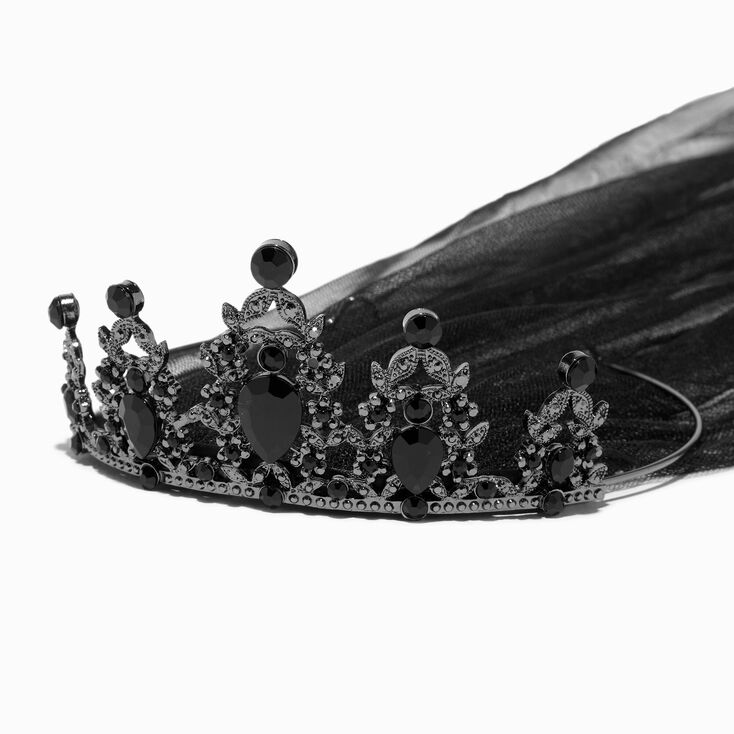 Black Gemstone Gothic Crown Veil Headband,