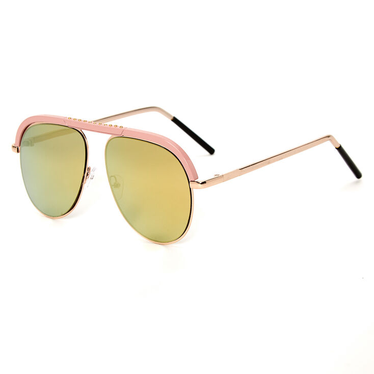 Pink Browbar Aviator Sunglasses - Rose Gold,