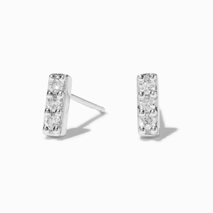 Laboratory Grown Diamond 2MM Bar Sterling Silver Stud Earrings