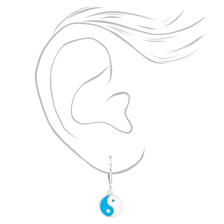 Blue Yin Yang Huggie Huggie Hoop Ear Cuffs Set,