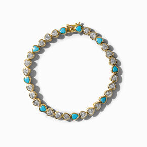 Icing Select 18k Gold Plated Turquoise Cubic Zirconia Heart Tennis Bracelet,