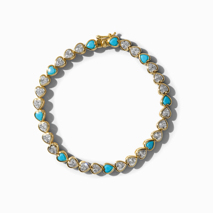 Icing Select 18k Gold Plated Turquoise Cubic Zirconia Heart Tennis Bracelet,