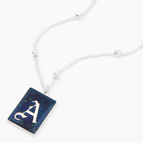 Silver Initial Rectangle Mood Pendant Necklace - A,