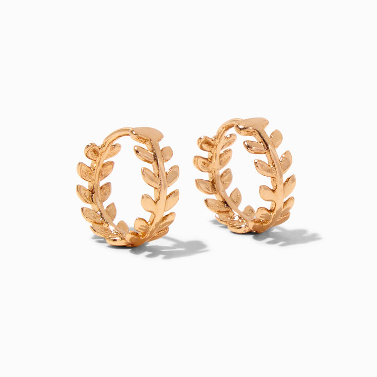 Gold 12MM Leaf Huggie Hoop Earrings,