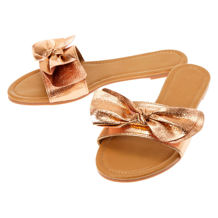 Knotted Bow Sandals - Rose Gold,