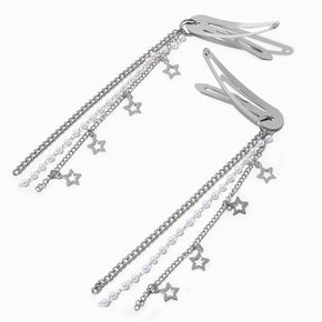 Silver Celestial Chain Dangle Snap Hair Clips - 2 Pack,
