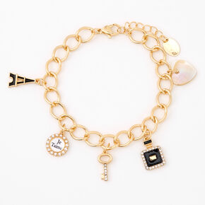Gold &quot;I Love Paris&quot; Chain Link Charm Bracelet,