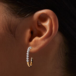 Gold-tone Half Pearl 30MM Hoop Earring ,