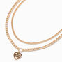 Gold Curb Chain &amp; Evil Eye Heart Multi-Strand Choker Necklace,