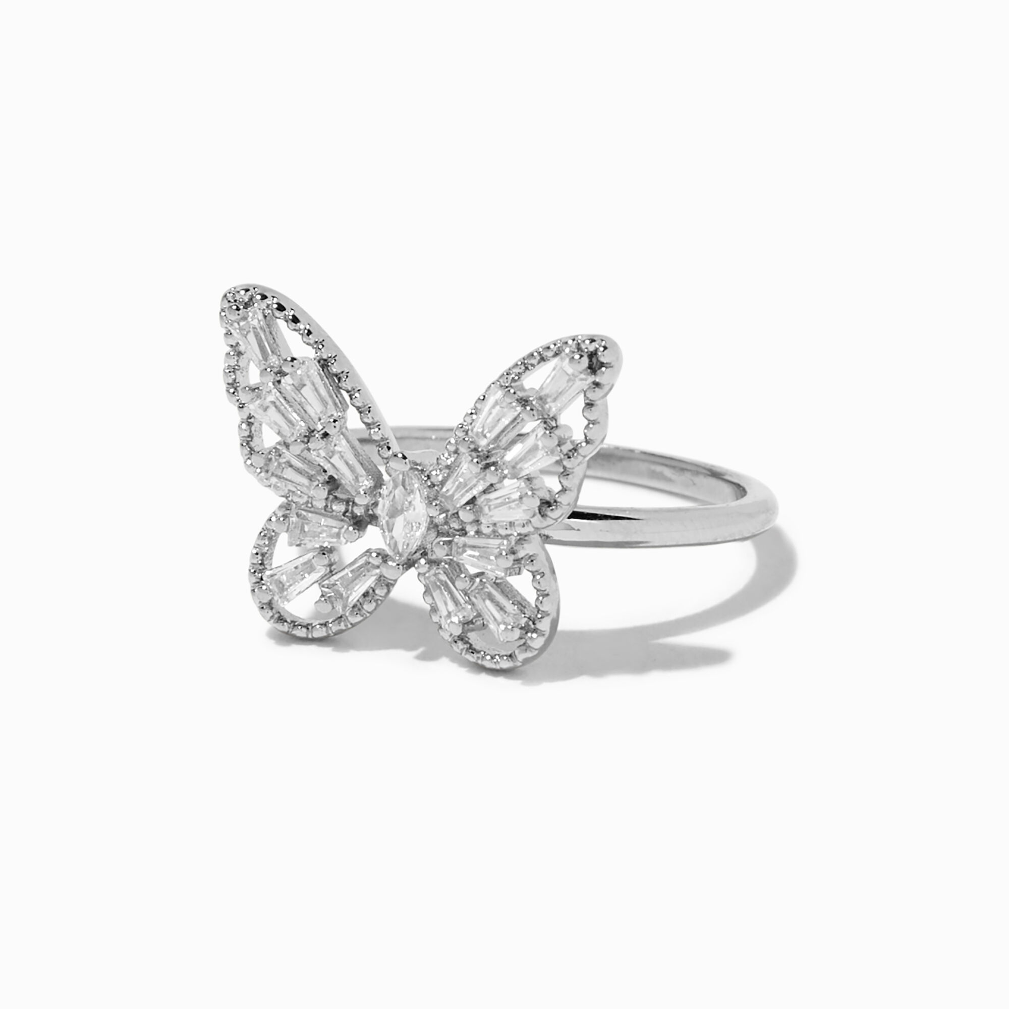 Silver Cubic Zirconia Butterfly Ring Icing US