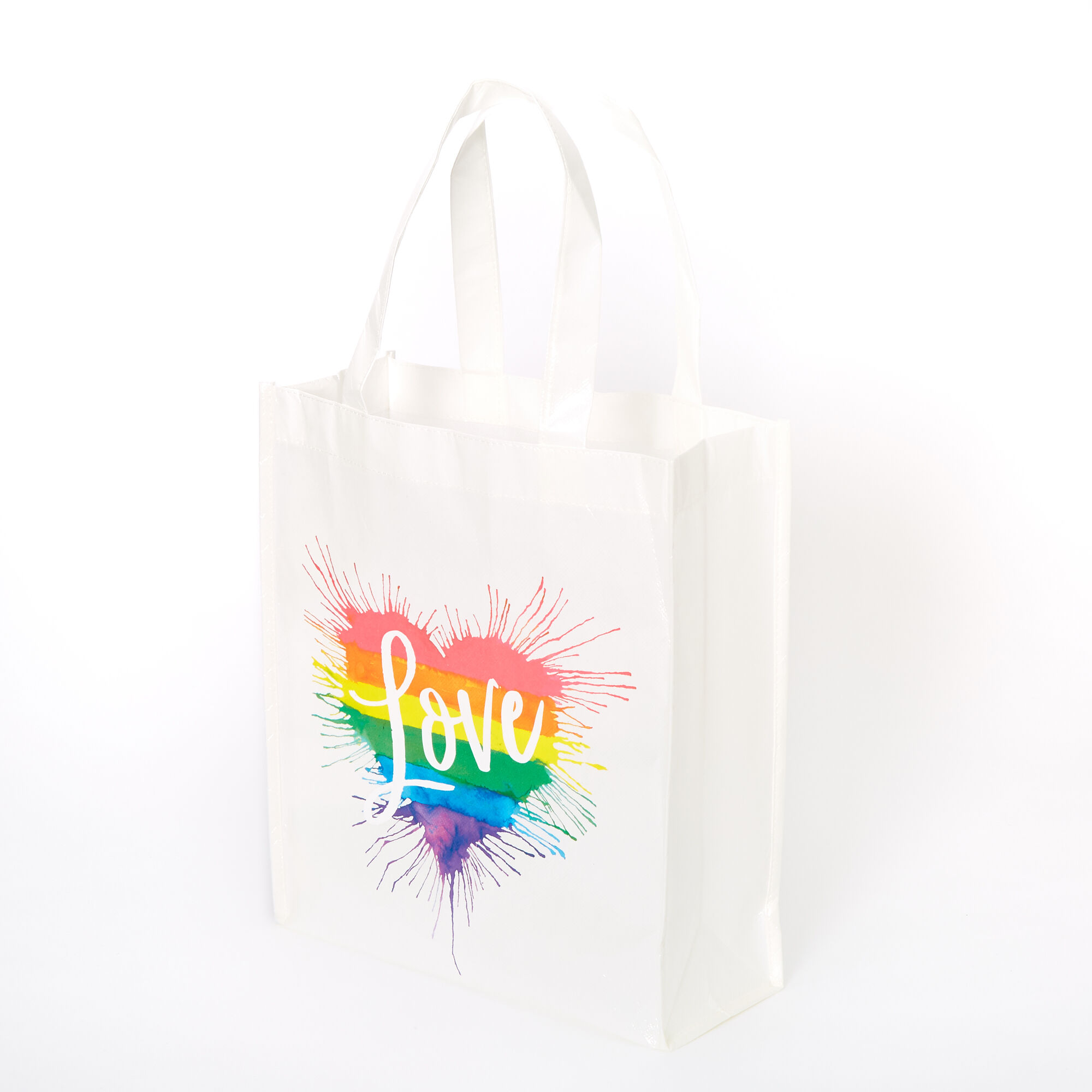Rainbow Love Heart Splatter Reusable Tote Bag White Icing Us