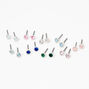 Silver 4MM Pastel Crystal Stud Earrings - 9 Pack,