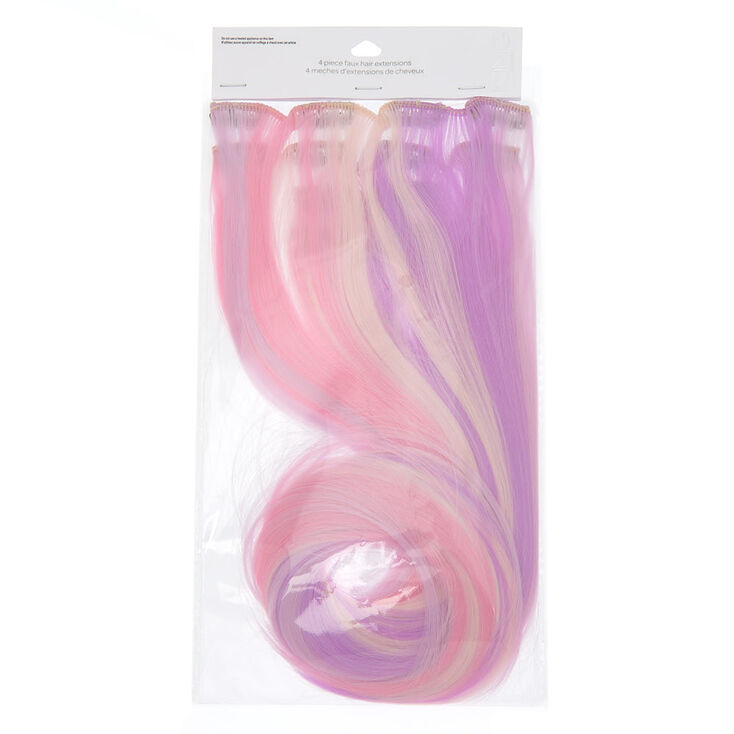 Faux Hair Clip In Extensions - Pink, 4 Pack,