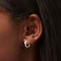 Sterling Silver 10MM Baguette Cubic Zirconia Huggie Hoop Earrings,