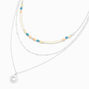 Silver Coin Pendant Color Beaded Multi-Strand Necklace,