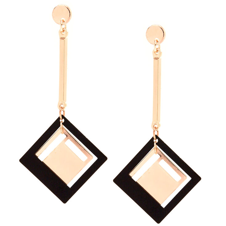 Rose Gold-Tone &amp; Black Geometric Drop Earrings,