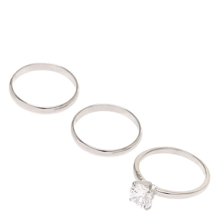 Stackable Rhinestone Band Ring - 3 Pack,
