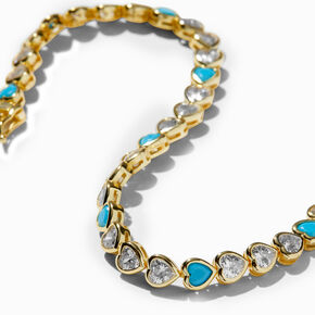 Icing Select 18k Gold Plated Turquoise Cubic Zirconia Heart Tennis Bracelet,