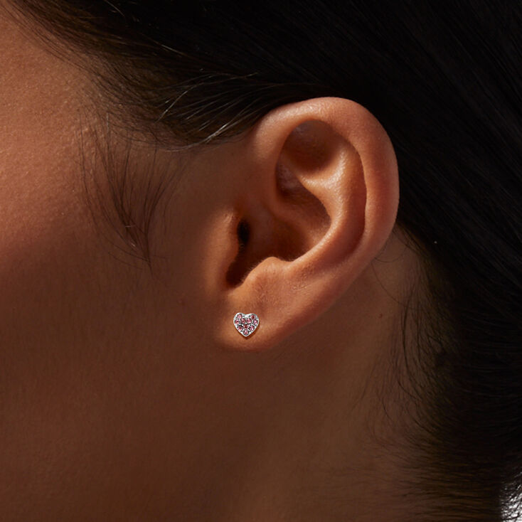Silver Crystal Round &amp; Heart Stud Earrings - 9 Pack,