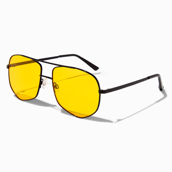 Yellow Lens Black Aviator Sunglasses,