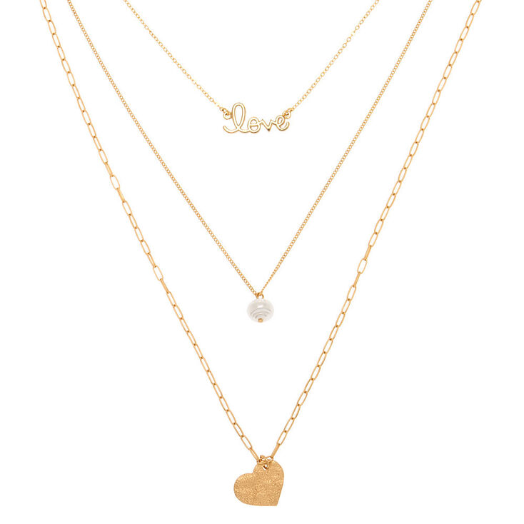 Gold Pearl Love Multi Strand Necklace,