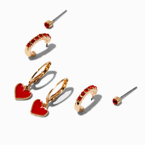 Red Heart &amp; Gemstone Mixed Earring Stackables Set - 3 Pack,