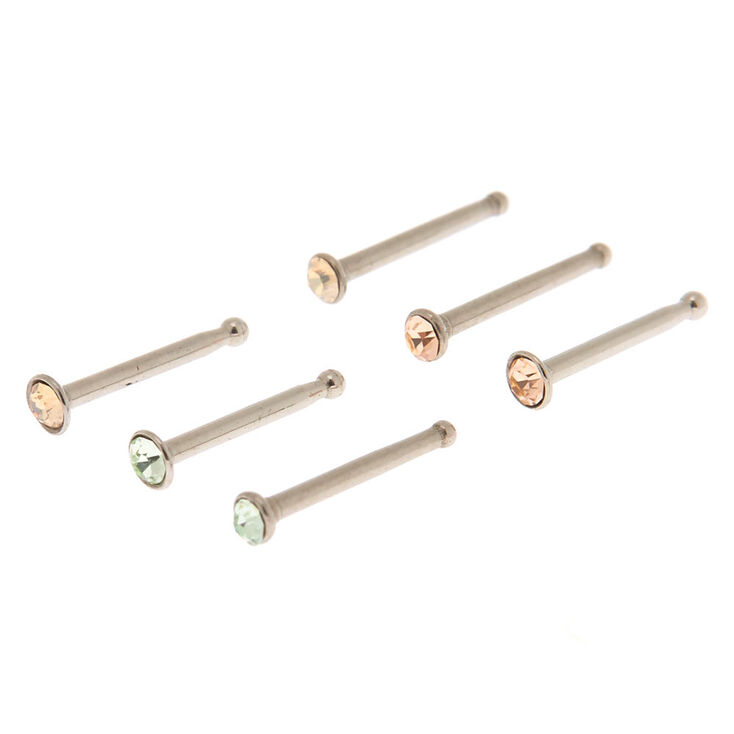 Silver 20G Spring Stone Nose Studs - Champagne, 6 Pack,