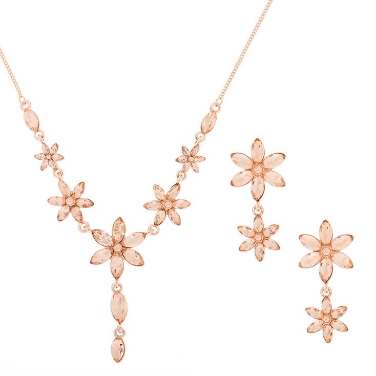 Rose Gold Rhinestone Spring Floral Jewelry Set - 2 Pack,