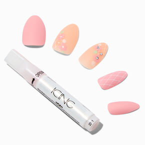 Pink Lace Flower Bling Stiletto Vegan Faux Nail Set - 24 Pack,