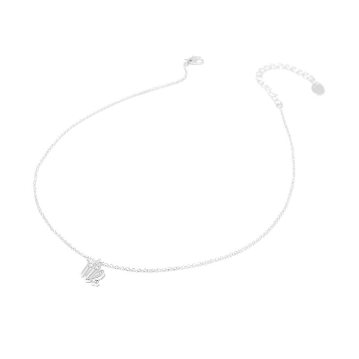Silver Zodiac Embellished Pendant Necklace - Virgo,
