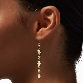 Jade Green Beaded Gold 2.5&quot; Linear Drop Earrings,