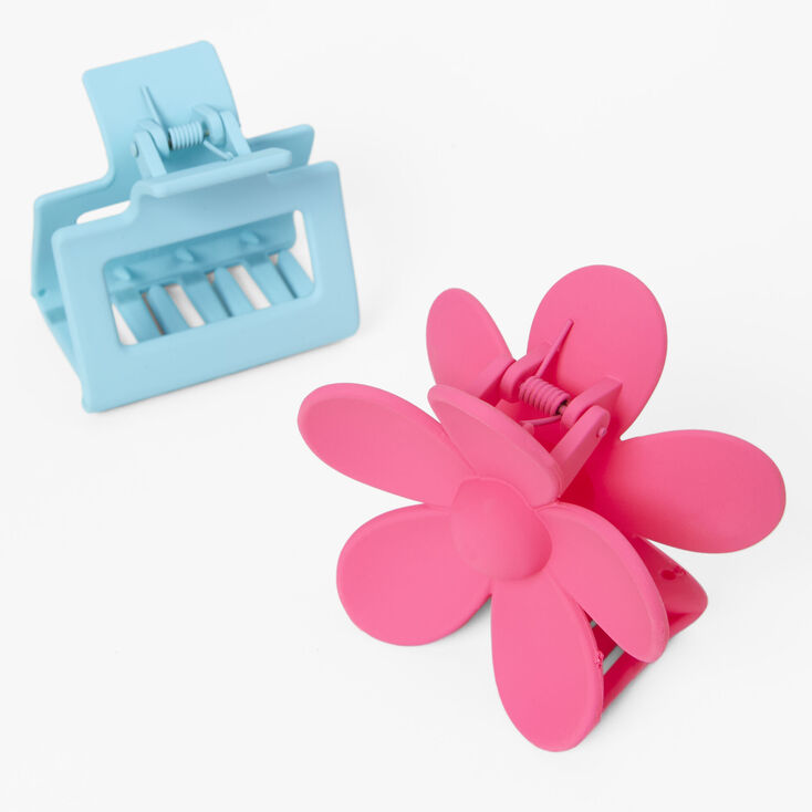Blue Rectangle &amp; Pink Daisy Hair Claws - 2 Pack,