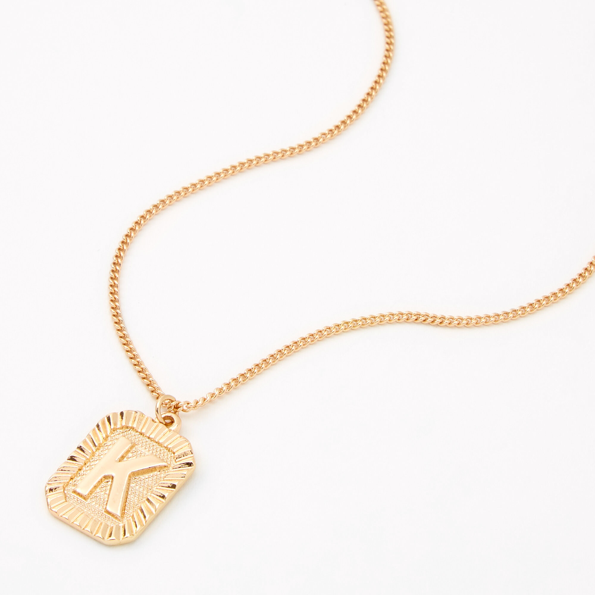 Gold Initial Rectangle Medallion Pendant Necklace K