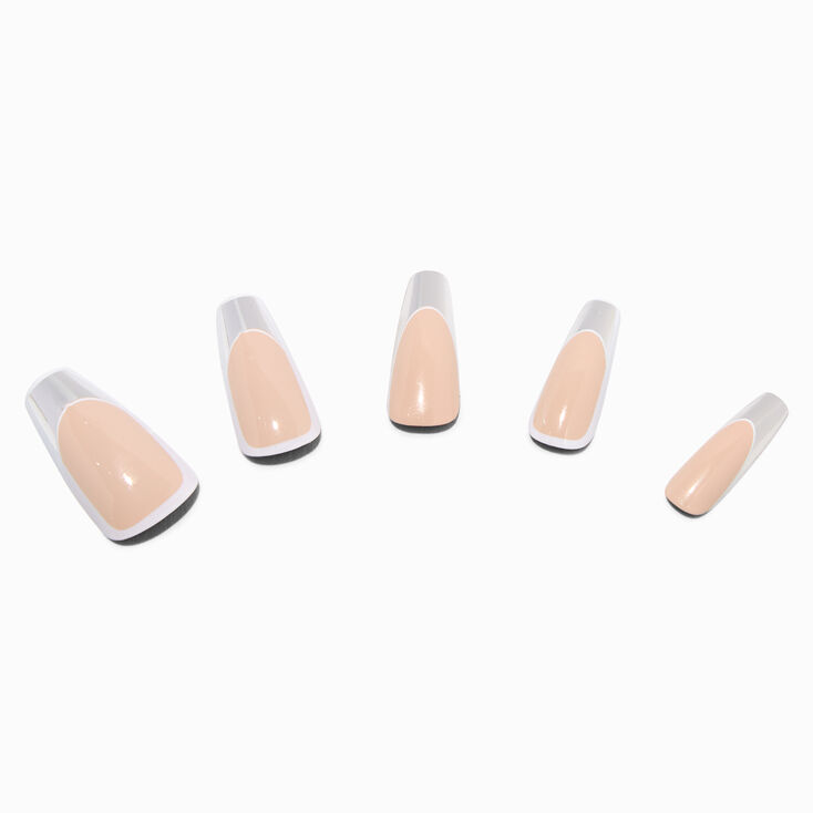 Silver Chrome Tip Squareletto Vegan Faux Nail Set - 24 Pack,