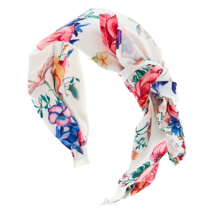 Rose Print Bow Headband - White,