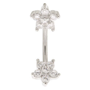 Silver 14G Double Flower Crystal Belly Ring,