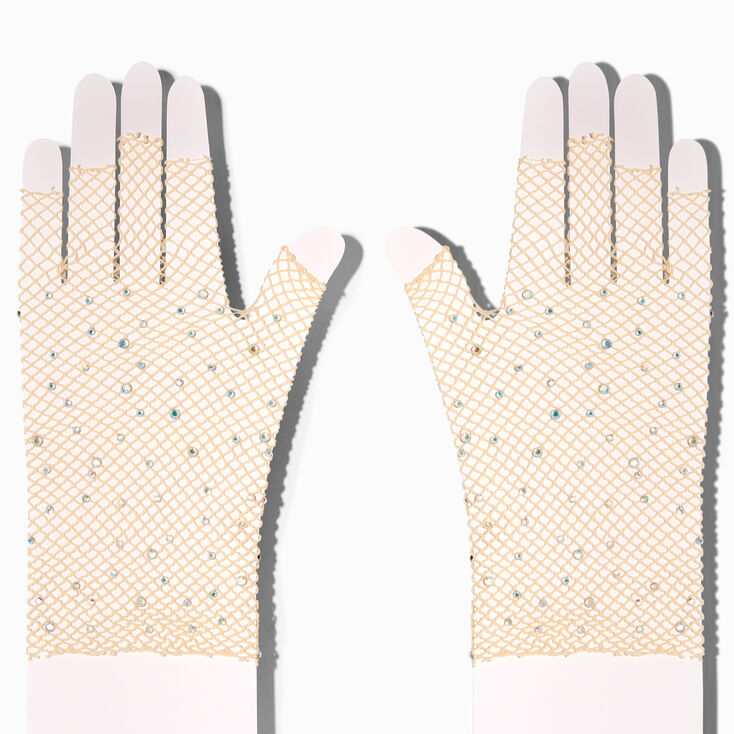 Nude Rhinestone Fishnet Arm Warmers,