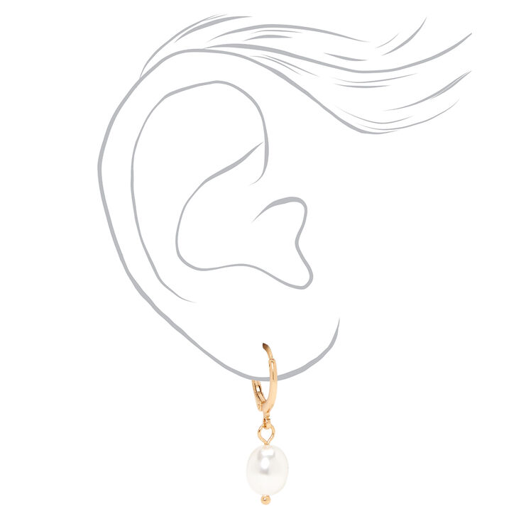 Gold Pearl &amp; Initial Necklace &amp; Earrings Set - J,