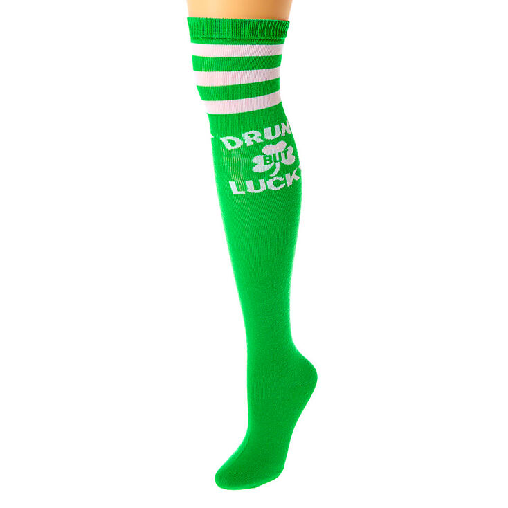 Drunk But Lucky Over the Knee Socks - Green,