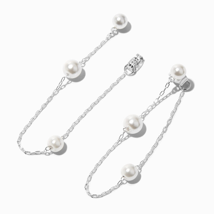 Silver 2&quot; Pearl Front &amp; Back Drop Earrings,