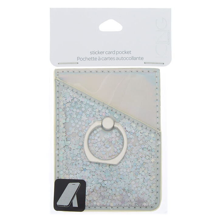 Holographic Tech Sticker Card Pocket with Ring Stand - Silver,